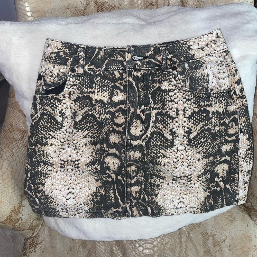 Snake skin denim skirt